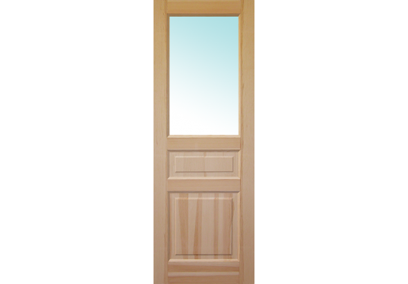 Дверь деревянная межкомнатная из массива бессучковой сосны, Классик, 3 филенки, со стеклом